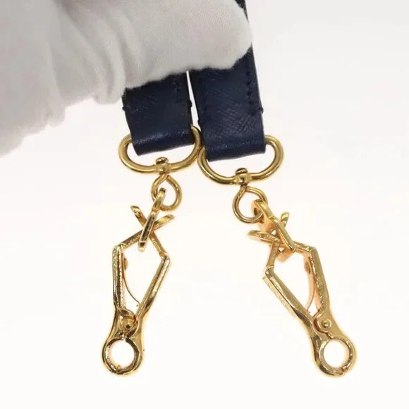 PRADA Shoulder Bag Safiano Leather Blue Gold Auth 121634 - Picture 8 of 16